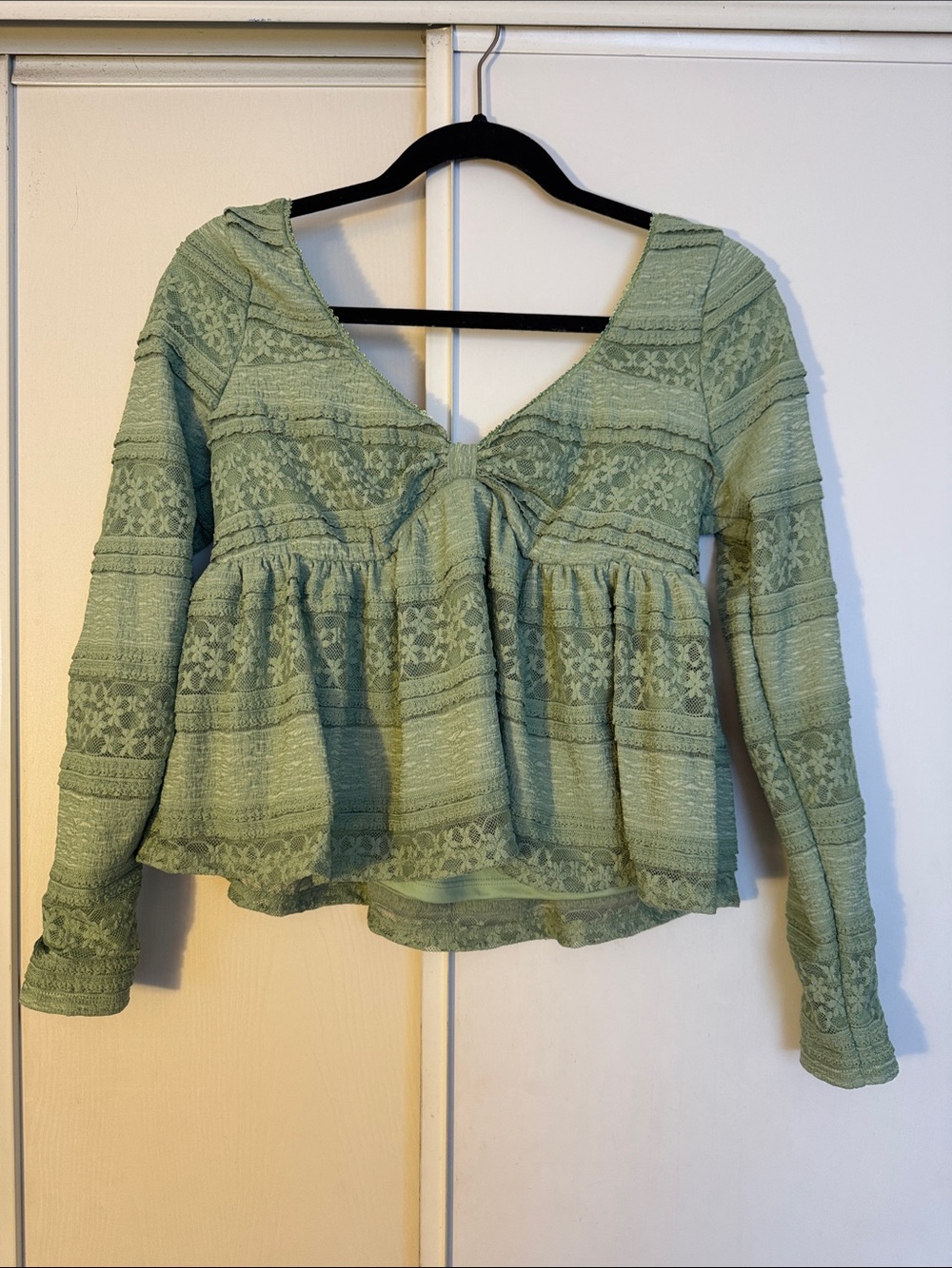 Francesca's Sage Green Textured Blouse